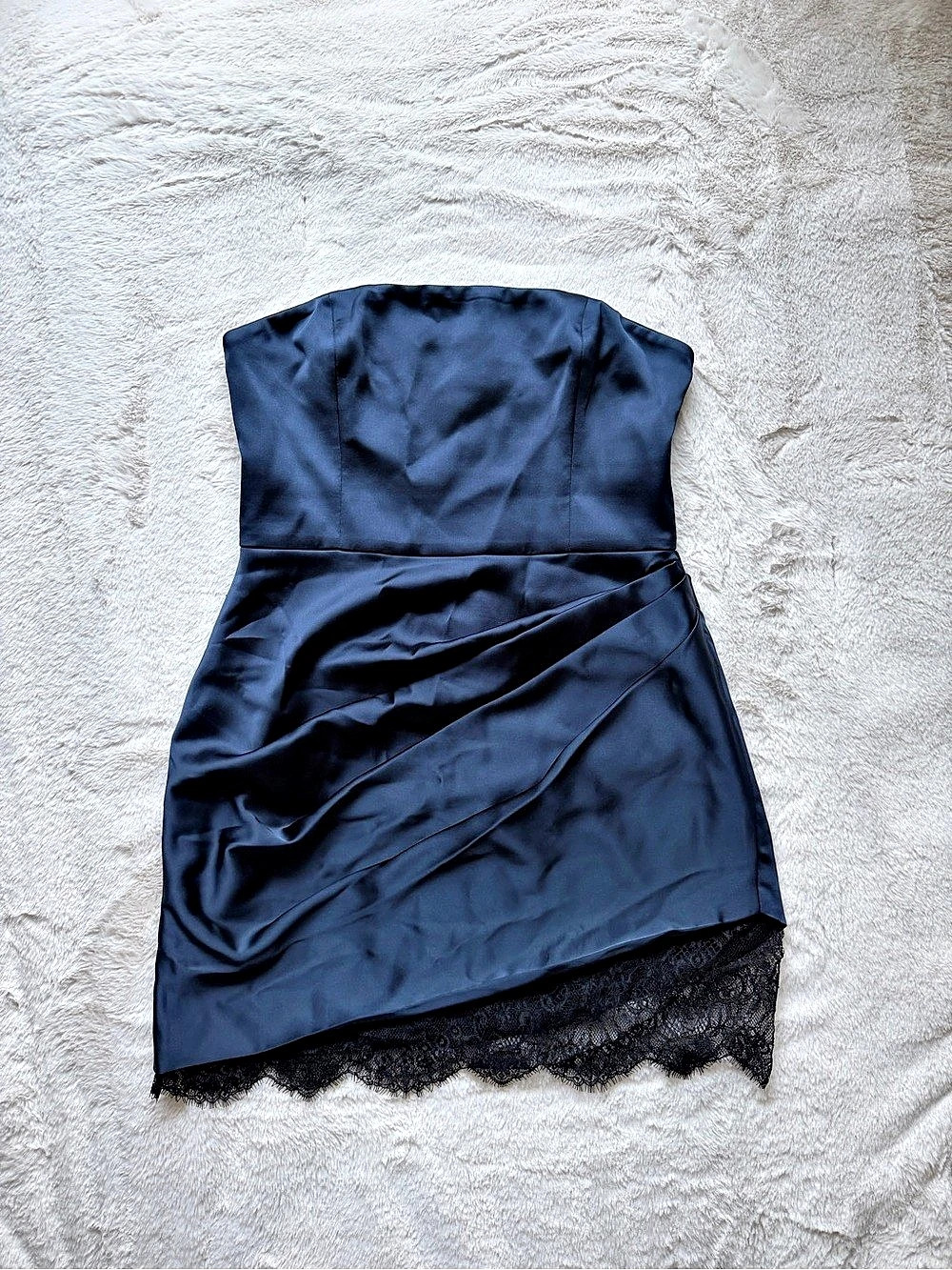 NWT Aritzia Showtime Satin Dress Satin Mini Dress in Blue Size 10